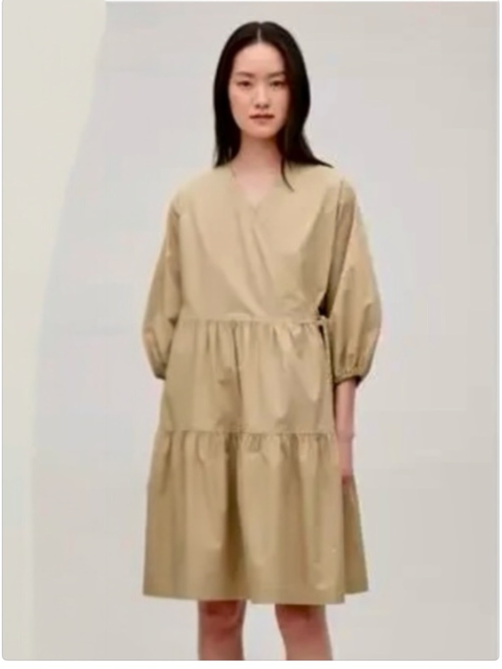 COS New Beige Khaki Wrap Poplin Wrap Tiered Dress